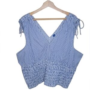 NWT Old Navy | Blue White Striped Sleeveless Smocked Waist Tie Shoulder Tank